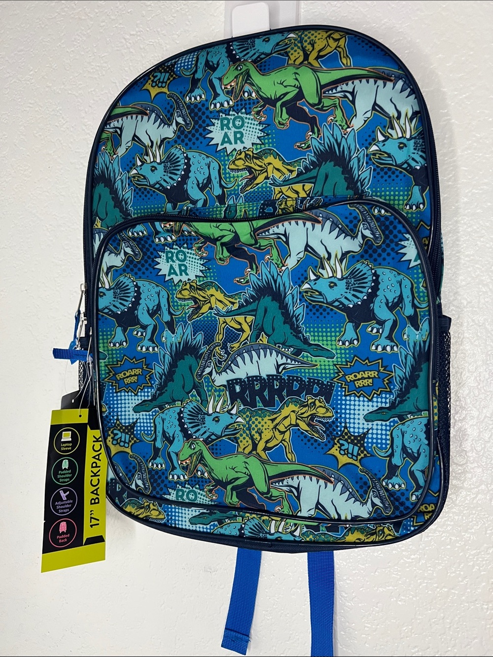 New wonder nation Kids pop art 17" Dinosaur Backpack - Blue